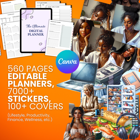 560 Pages Editable Planners, 7000+ Stickers, 100+ Covers (Lifestyle, Productivity, Finance, Wellness, etc.)