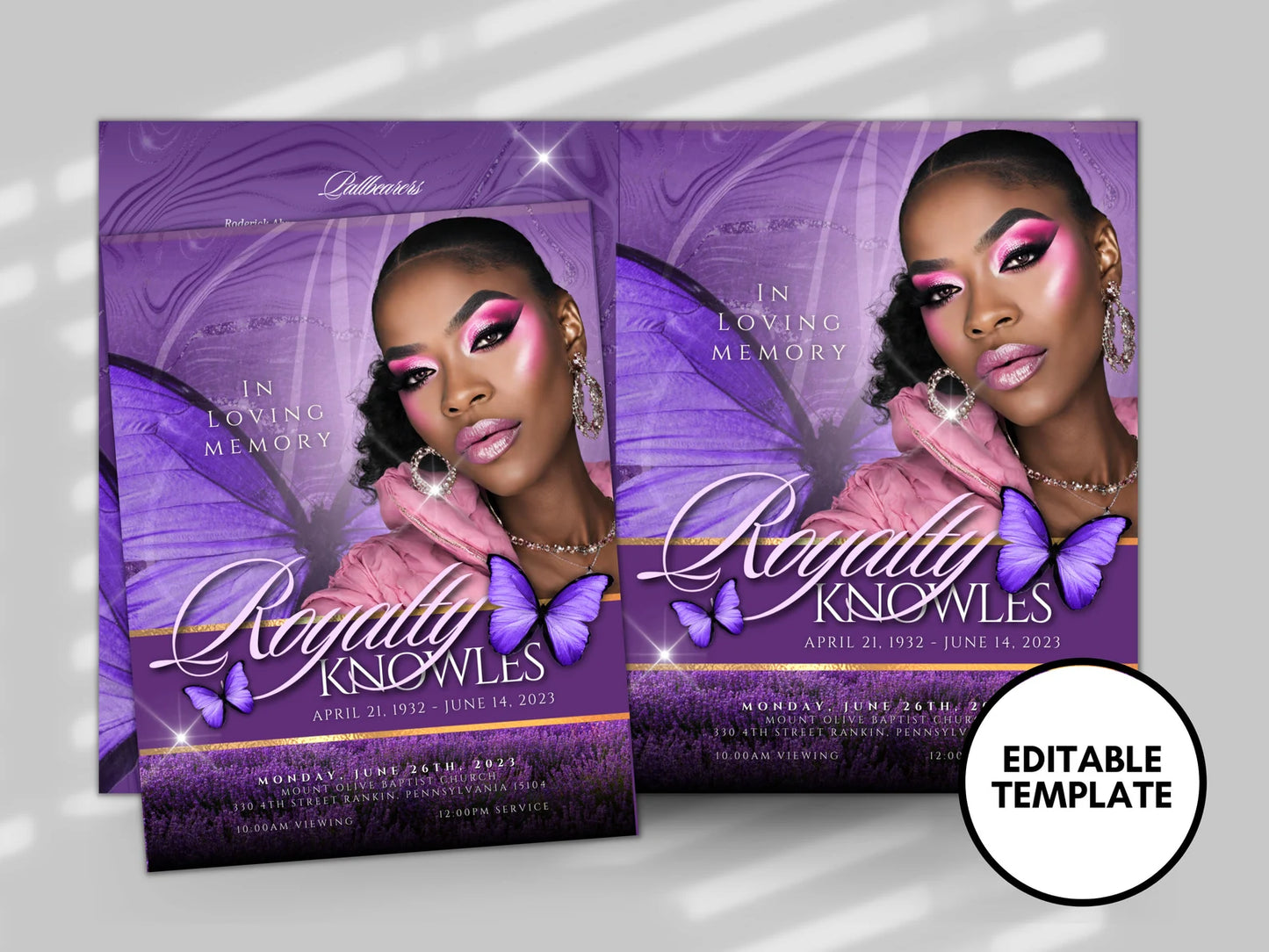 8.5"X11" BOOKLET Memorial program (8 pages)| PURPLE Funeral Program |Celebration of Life |Keepsake |Digital Download |Canva Template