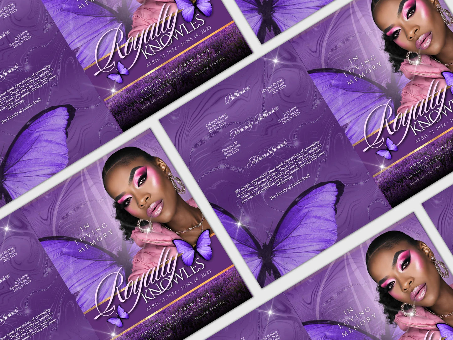 8.5"X11" BOOKLET Memorial program (8 pages)| PURPLE Funeral Program |Celebration of Life |Keepsake |Digital Download |Canva Template