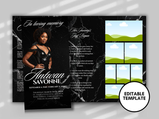 Funeral program 17"X11"editable templateTRIFOLD Women's Black In loving memory funeral brochure printing DIY Funeral booklet Printable