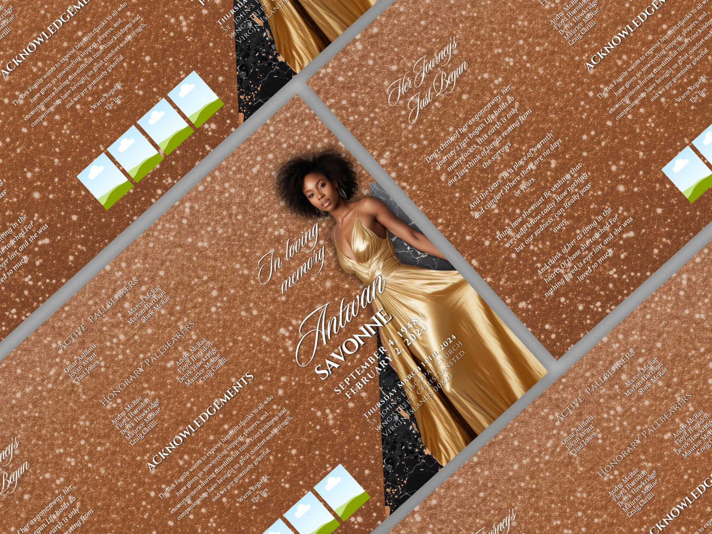 Funeral program 17"X11"editable templateTRIFOLD Women's Brown In loving memory funeral brochure printing DIY Funeral booklet Printable