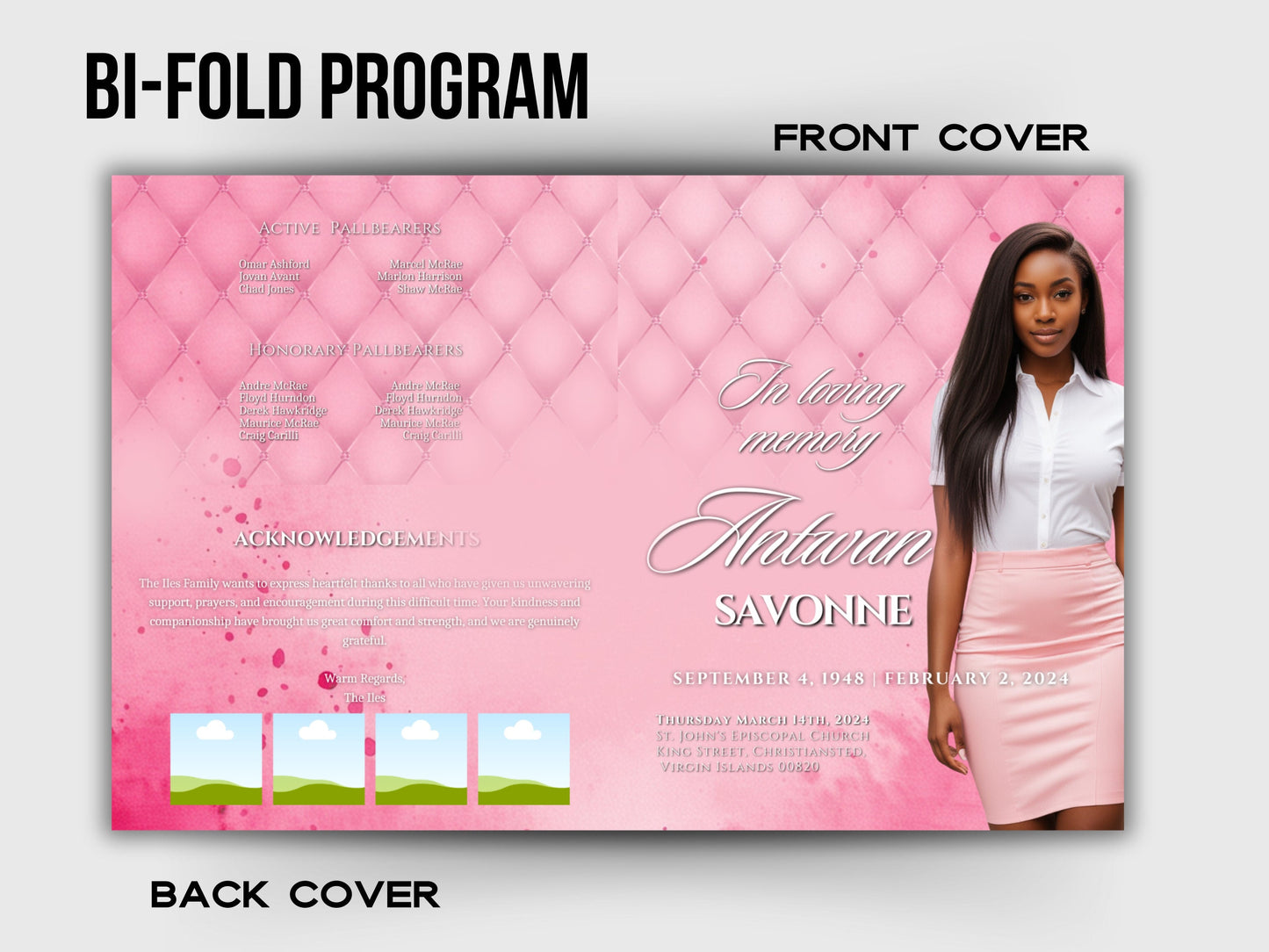 Funeral programs 8.5X11 editable template 8 page Women's Pink In loving memory funeral brochure printing DIY Funeral booklet