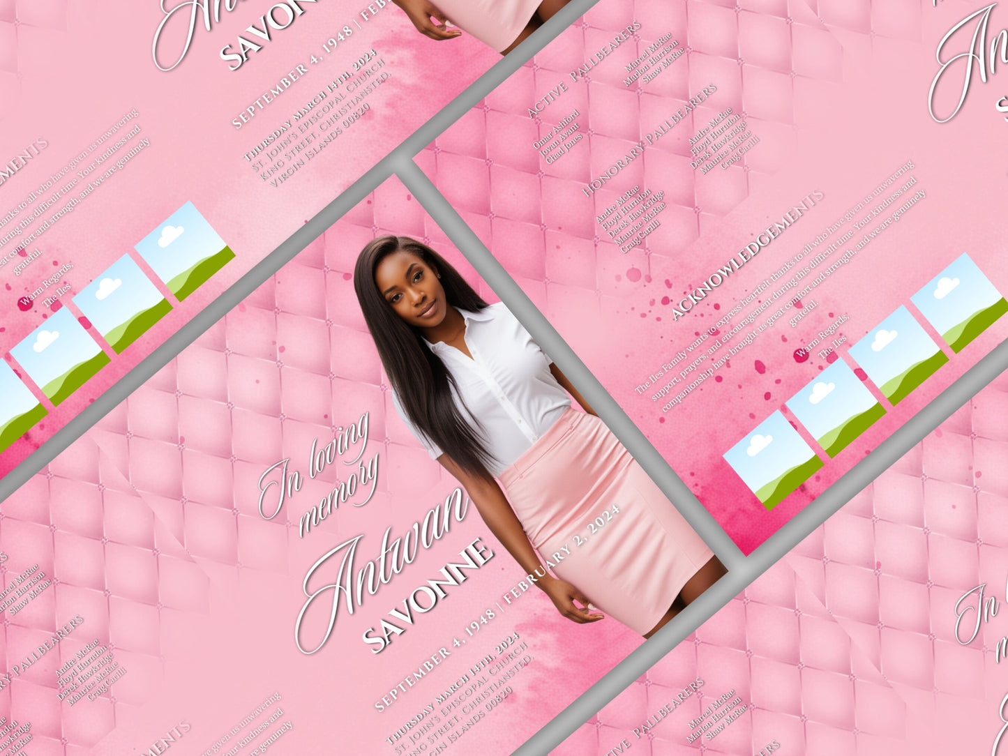 Funeral programs 8.5X11 editable template 8 page Women's Pink In loving memory funeral brochure printing DIY Funeral booklet