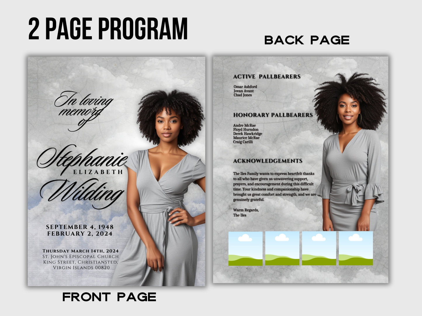 Funeral programs editable template 2 page 8.5x11 Women's Grey In loving memory funeral brochure printing DIY Funeral booklet