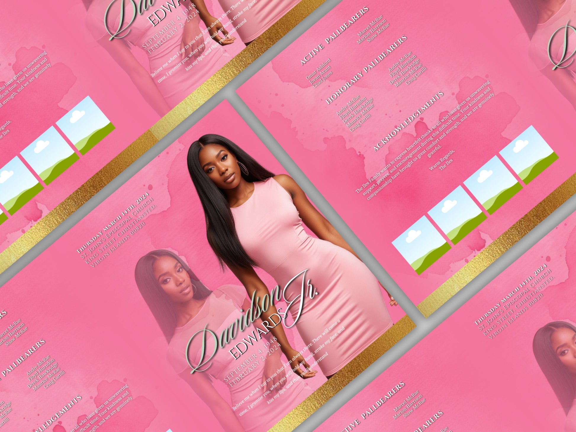 Funeral programs 8.5X11 editable template 8 page Women's Pink In loving memory funeral brochure printing DIY Funeral booklet