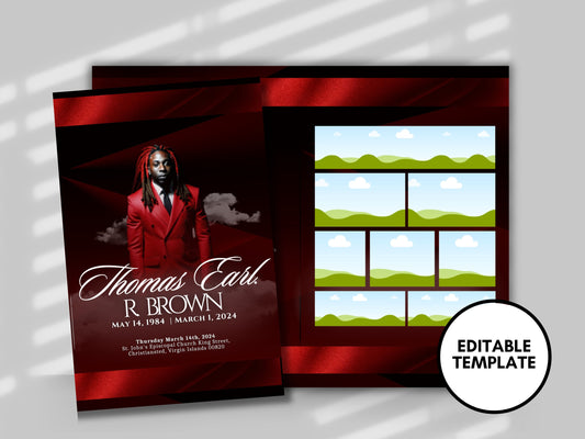 Funeral programs 5.5"x8.5" editable template 8 page Men's Red In loving memory funeral DIY Funeral booklet