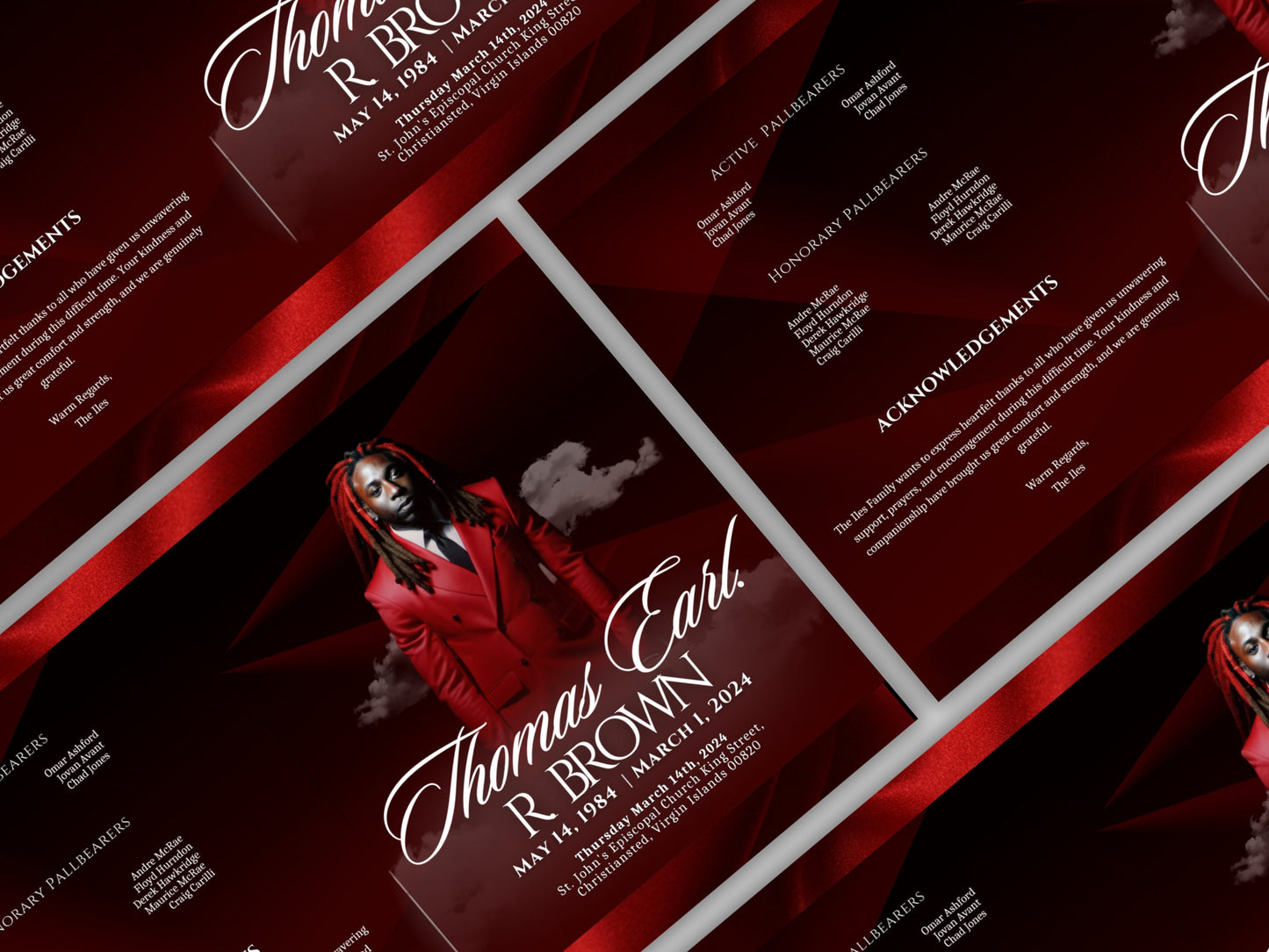 Funeral programs 5.5"x8.5" editable template 8 page Men's Red In loving memory funeral DIY Funeral booklet