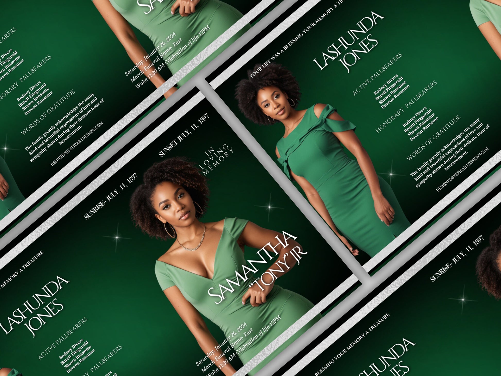 Funeral programs 8.5X11 editable template 8 page Women's Green In loving memory funeral brochure printing DIY Funeral booklet