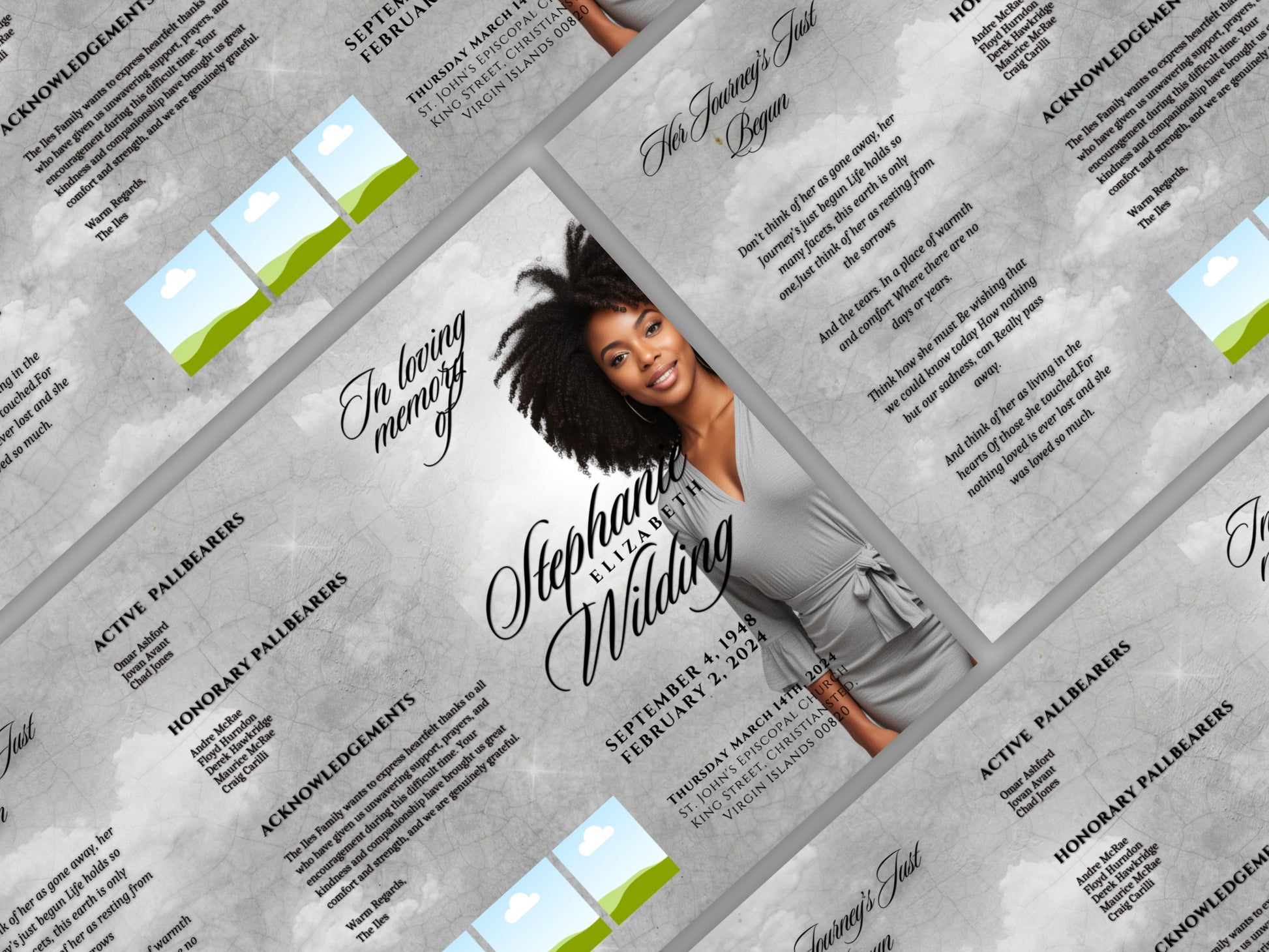 Funeral program 17"X11"editable templateTRIFOLD Women's Grey In loving memory funeral brochure printing DIY Funeral booklet Printable