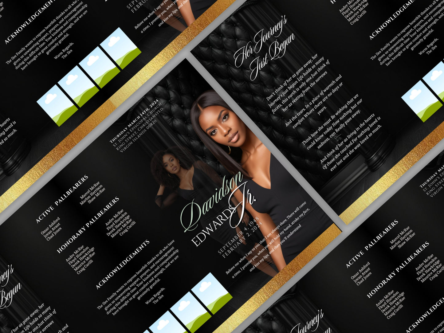 Funeral program 17"X11"editable templateTRIFOLD Women's Black In loving memory funeral brochure printing DIY Funeral booklet Printable