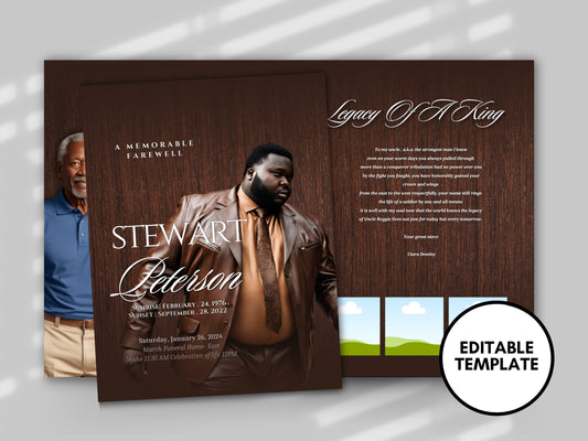 Funeral programs 8.5X11 editable template 8 page Men's Brown In loving memory funeral brochure printing DIY Funeral booklet