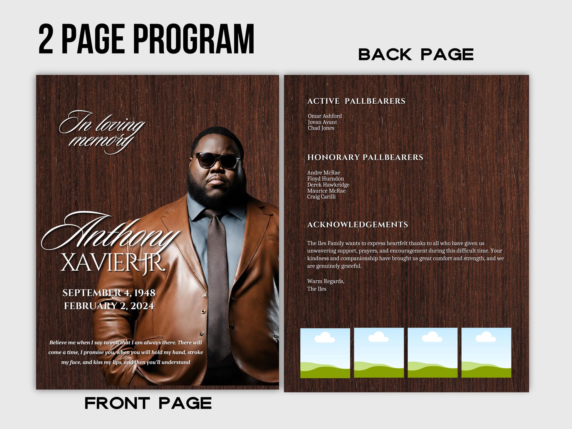 Funeral programs editable template 2 page 8.5x11 Mens Brown Program In loving memory funeral brochure printing DIY Funeral booklet