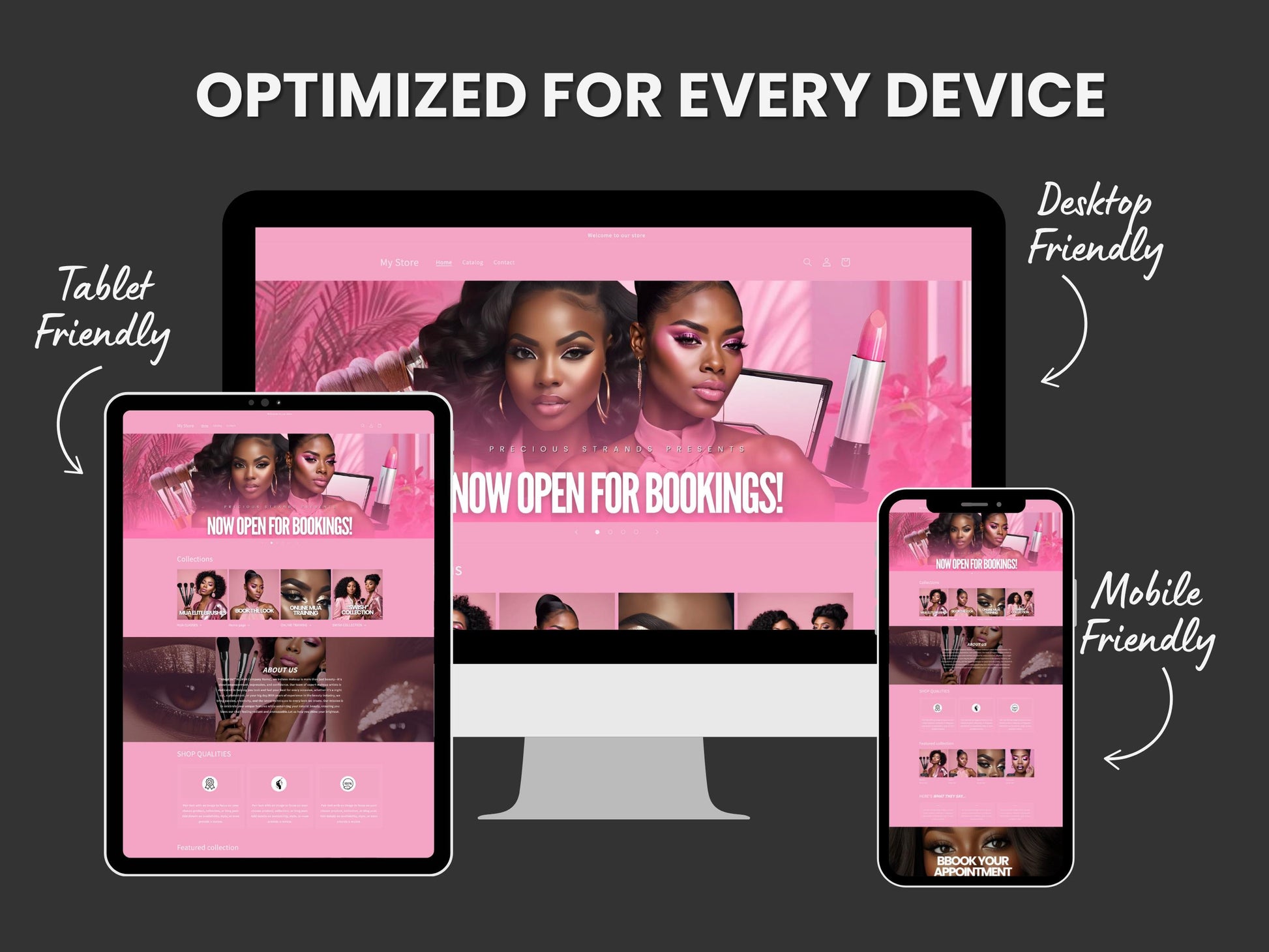 Pink MUA Shopify Theme Template, Pink and White Theme, Website for MUA business, Shopify Website Design, Shopify Banners, Makeup Artists