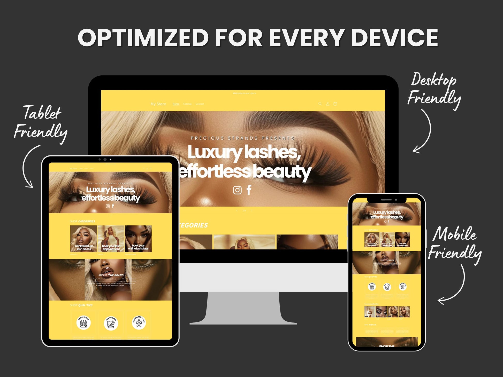 Yellow Shopify Theme Template, Yellow and White Theme, Website for Lash Techs Shopify Website Design, Shopify Banners, Lash tech