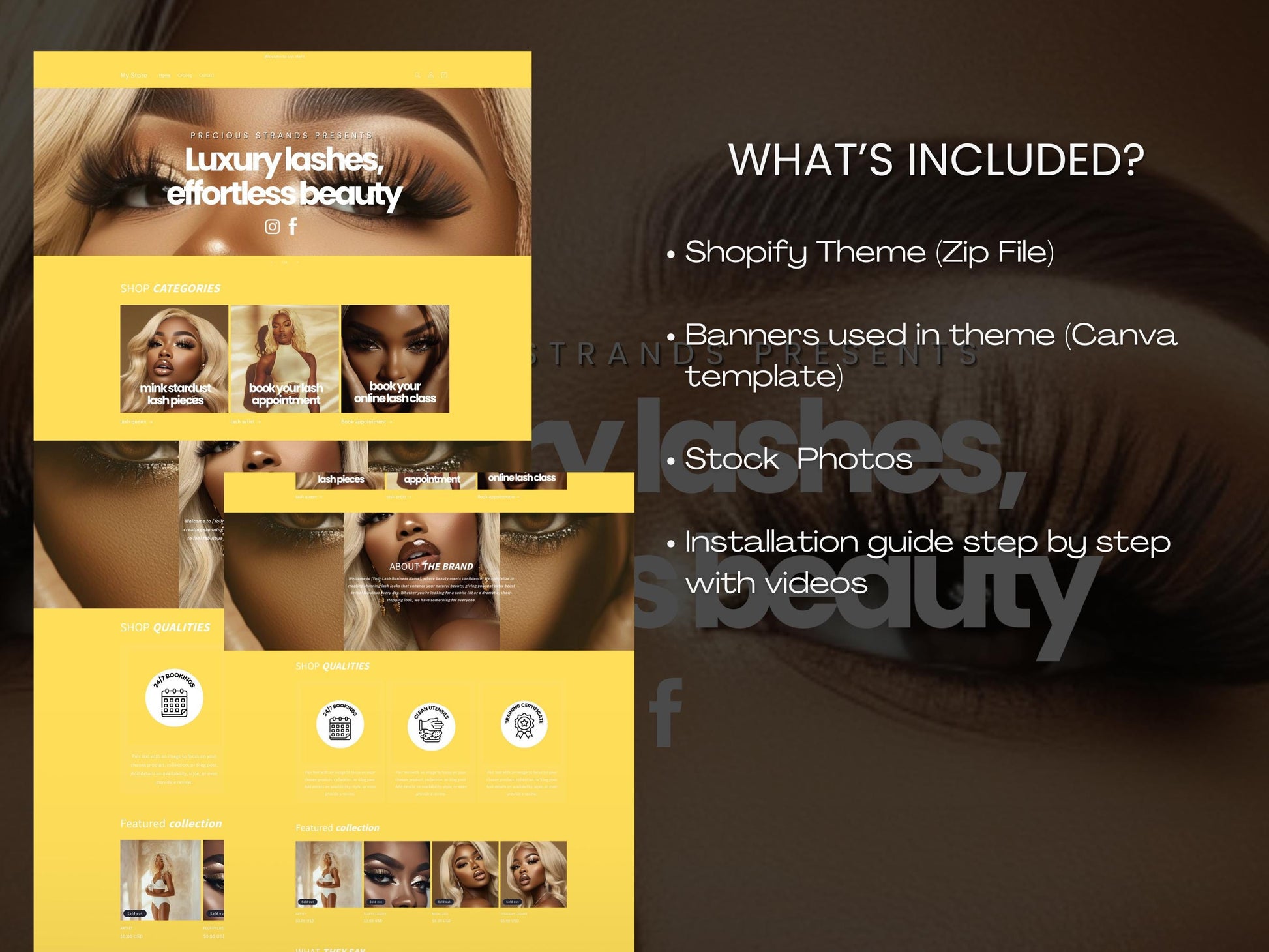 Yellow Shopify Theme Template, Yellow and White Theme, Website for Lash Techs Shopify Website Design, Shopify Banners, Lash tech