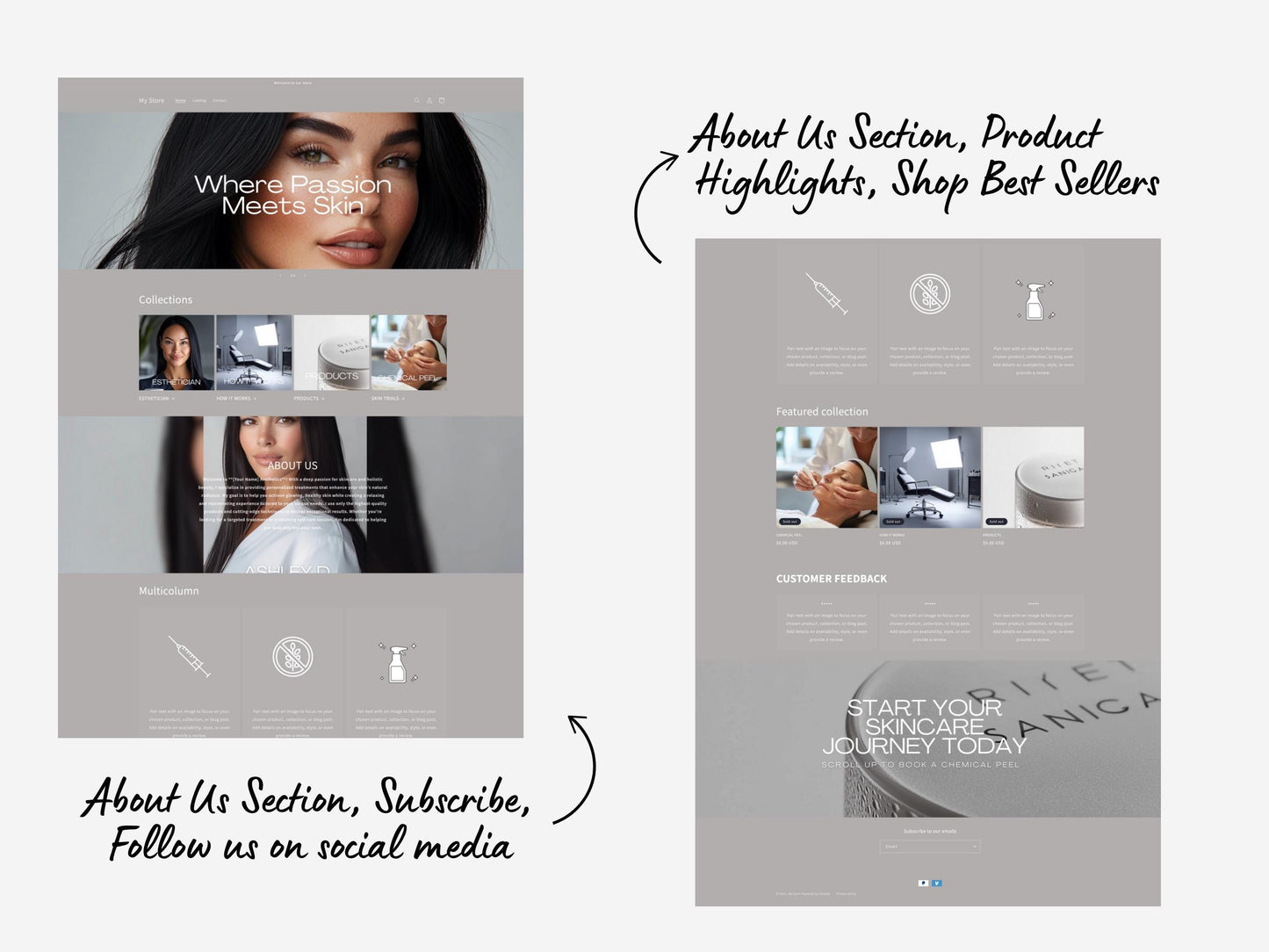 Esthetician Shopify Theme Template, Skincare Theme, Website for Skin Companies Shopify Website Design, Shopify Banners, Esthetician