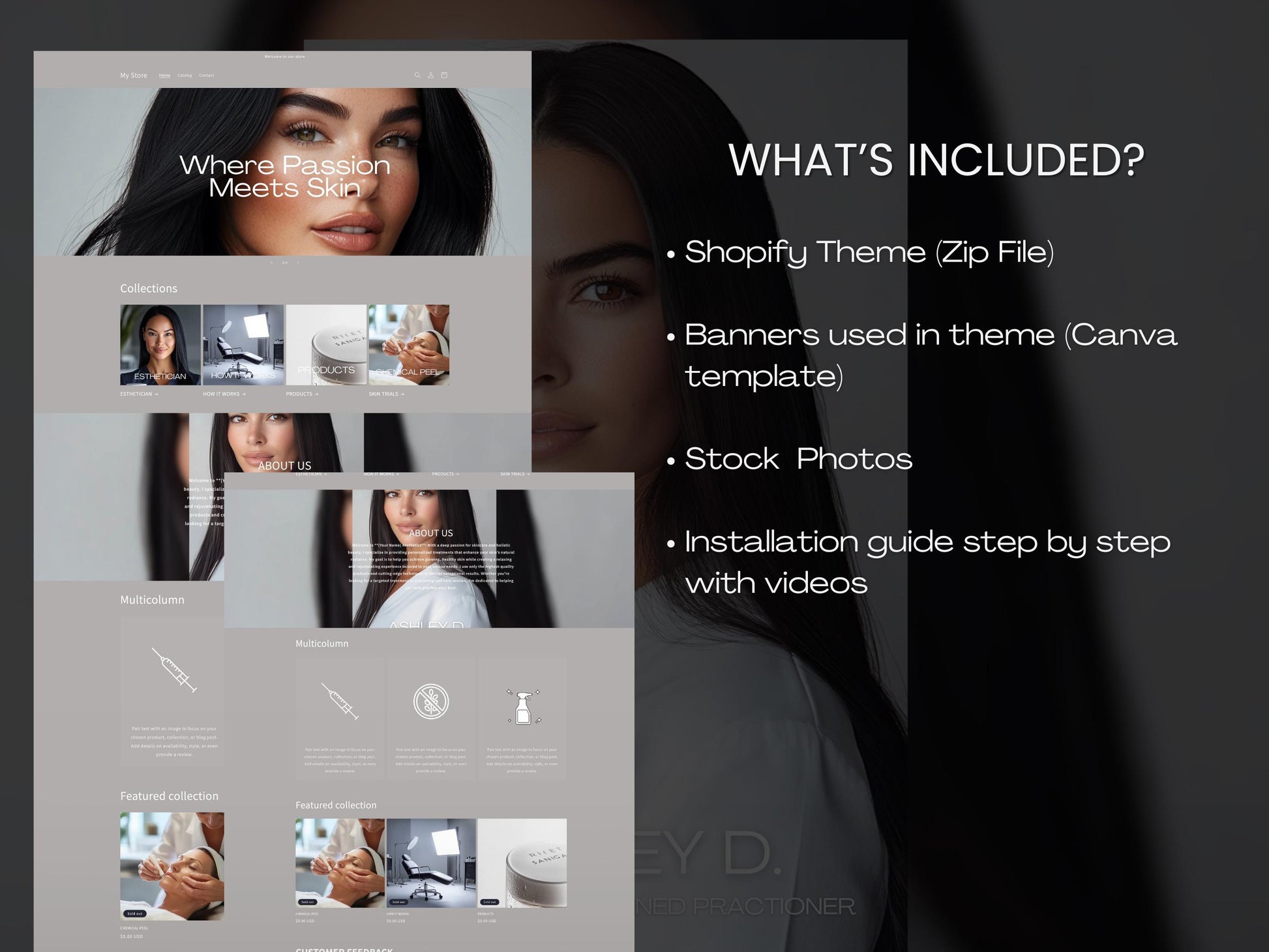 Esthetician Shopify Theme Template, Skincare Theme, Website for Skin Companies Shopify Website Design, Shopify Banners, Esthetician