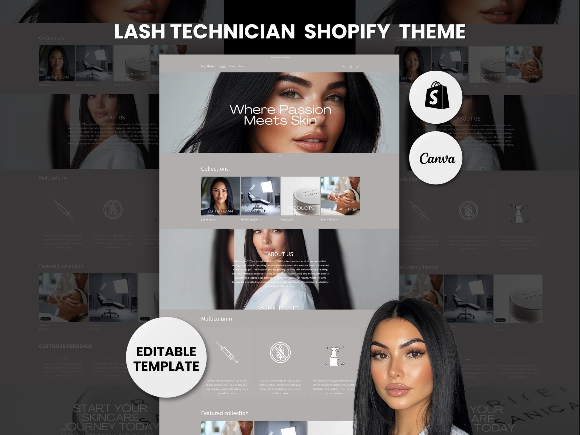 Esthetician Shopify Theme Template, Skincare Theme, Website for Skin Companies Shopify Website Design, Shopify Banners, Esthetician