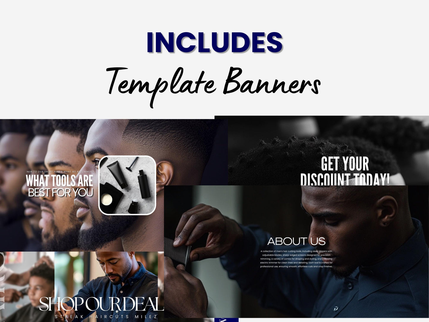 Blue Shopify Theme Template, Blue Barber Theme, Website for Barbers Businesses Shopify Website Design, Shopify Banners, Business Owners