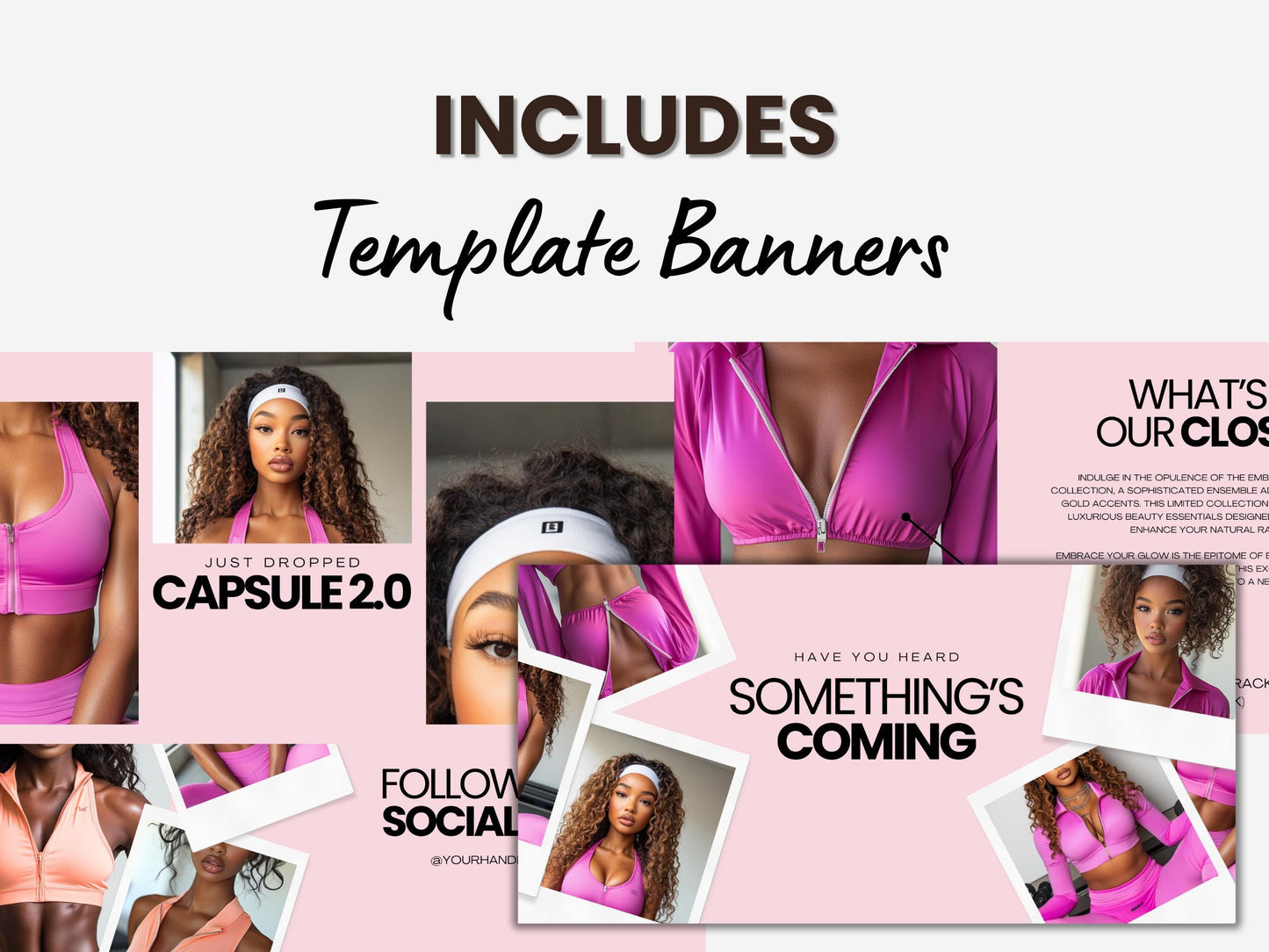 Pink Boutique Shopify Theme Template, Pink & White Theme, Website for Active Wear business, Shopify Website Design, Shopify Banners,Clothing