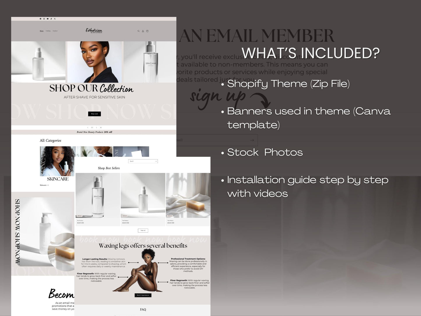 Esthetician Shopify Theme Template, Skincare Theme, Website for Skin Companies Shopify Website Design, Shopify Banners, Esthetician