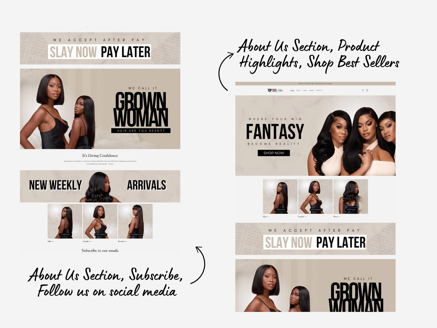 Nude Shopify Theme Template, Melanin Hair Theme, Website for Hair Businesses Shopify Website Design, Shopify Banners, Business Owners