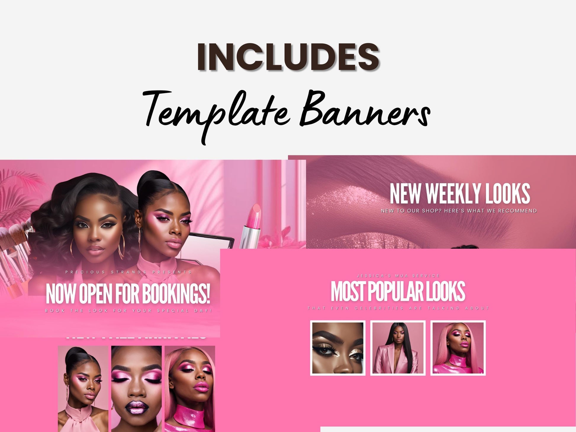 Pink MUA Shopify Theme Template, Pink and White Theme, Website for MUA business, Shopify Website Design, Shopify Banners, Makeup Artists