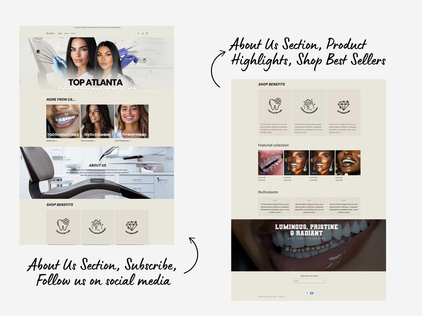 Beige Shopify Theme Template, Beige and White Theme, Website for Dentists Shopify Website Design, Shopify Banners, Dentists