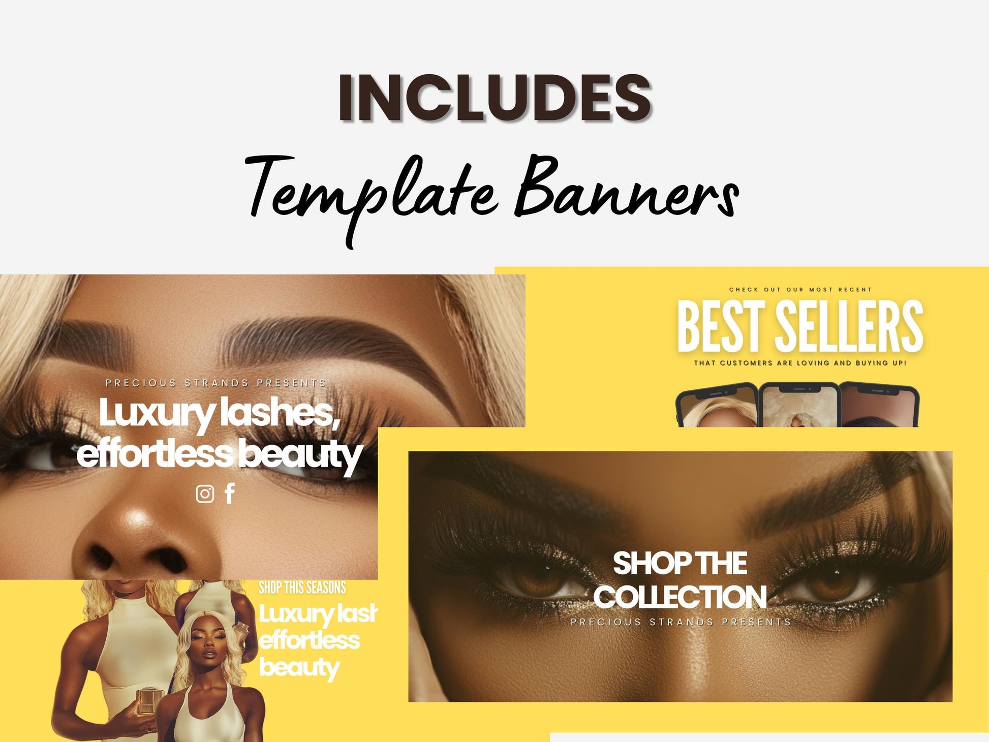 Yellow Shopify Theme Template, Yellow and White Theme, Website for Lash Techs Shopify Website Design, Shopify Banners, Lash tech