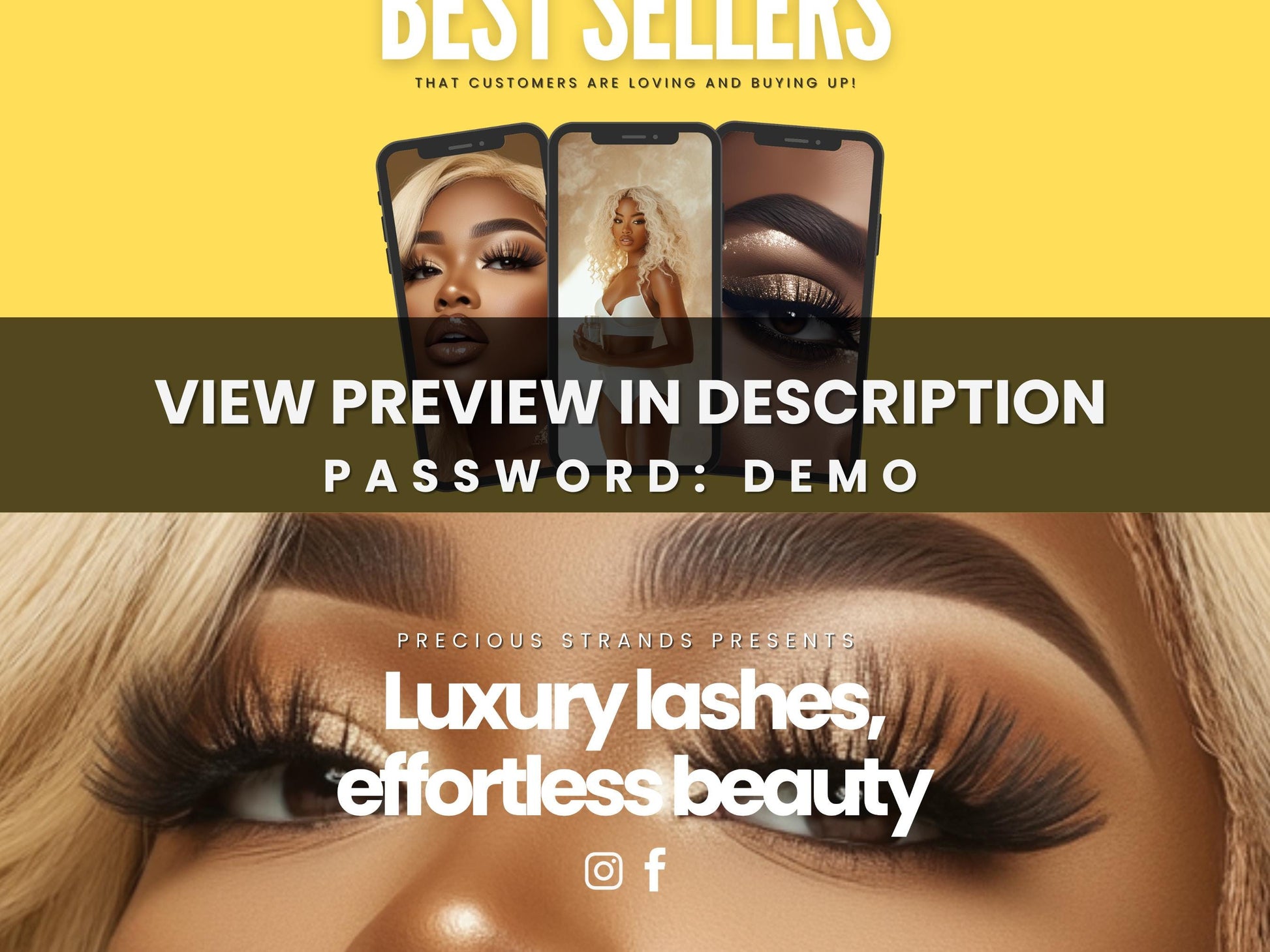 Yellow Shopify Theme Template, Yellow and White Theme, Website for Lash Techs Shopify Website Design, Shopify Banners, Lash tech