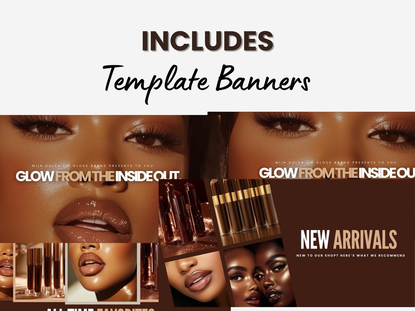 Brown Shopify Beauty Theme Template, Brown Melanin Theme, Website for Lip Gloss Businesses Shopify Website Design, Shopify Banners