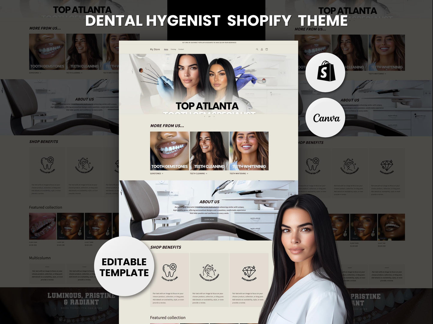 Beige Shopify Theme Template, Beige and White Theme, Website for Dentists Shopify Website Design, Shopify Banners, Dentists