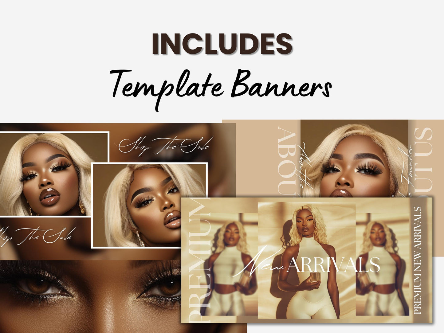 Aesthetic Gold Melanin Skincare Shopify Beauty Theme Template, tan and White Theme, Website for Shopify Website Design, Shopify Banners