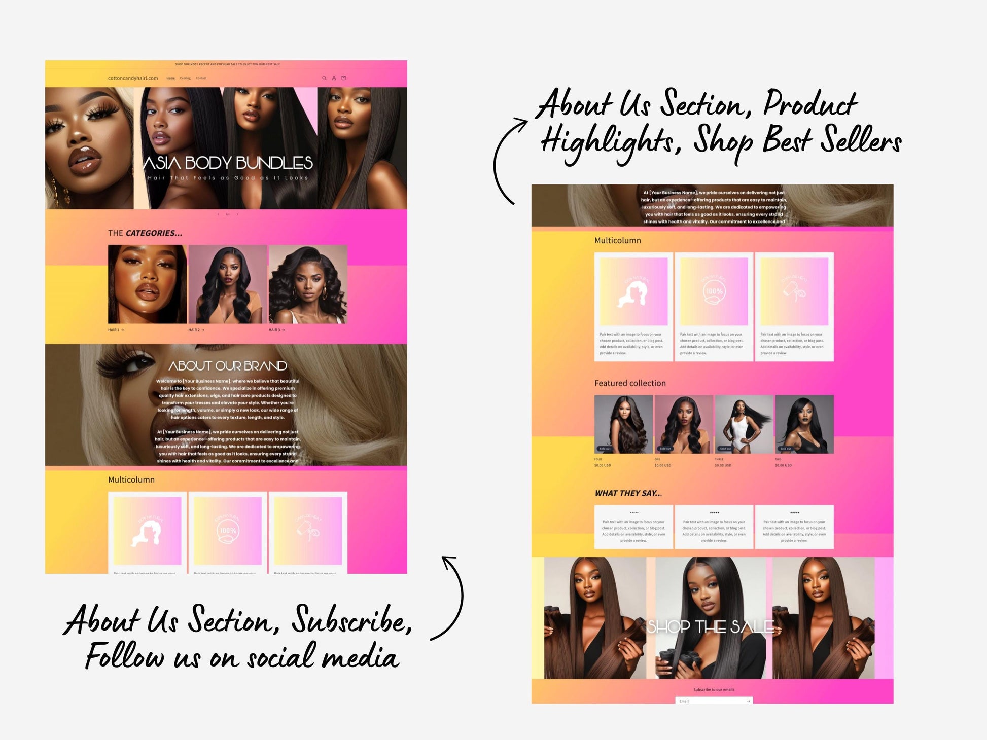 Pink Shopify Beauty Theme Template, Pink Hair Theme, Website for Hair Businesses Shopify Website Design, Shopify Banners, Business Owners