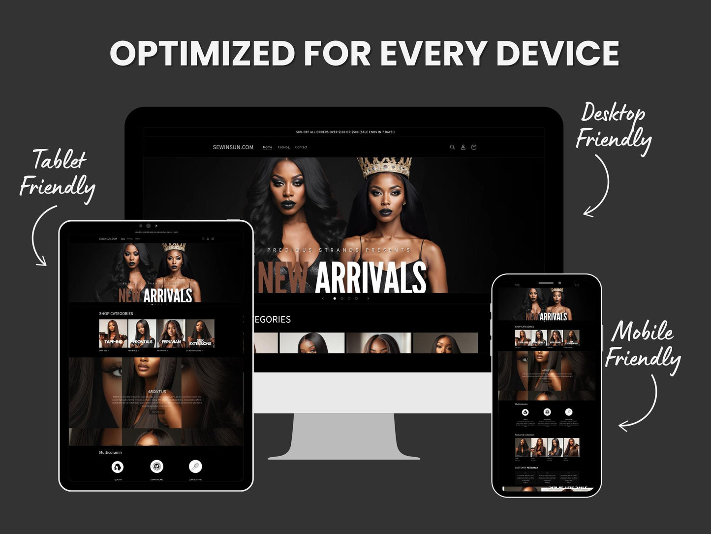 Black Shopify Theme Template, Black Hair Theme, Website for Hair Businesses Shopify Website Design, Shopify Banners, Business Owners