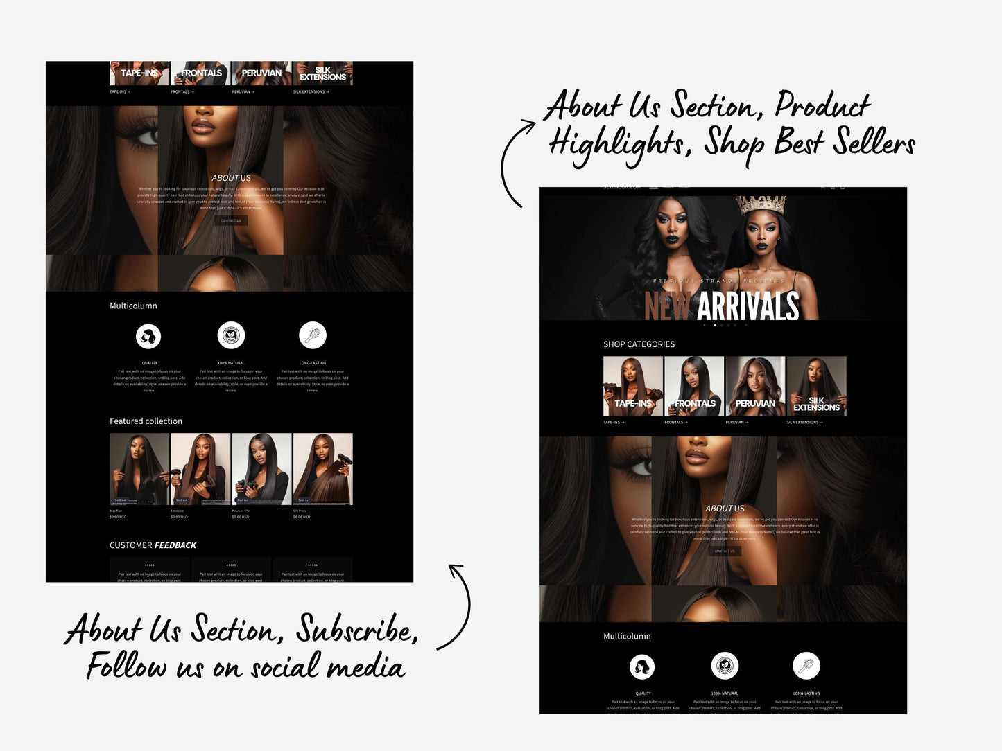 Black Shopify Theme Template, Black Hair Theme, Website for Hair Businesses Shopify Website Design, Shopify Banners, Business Owners