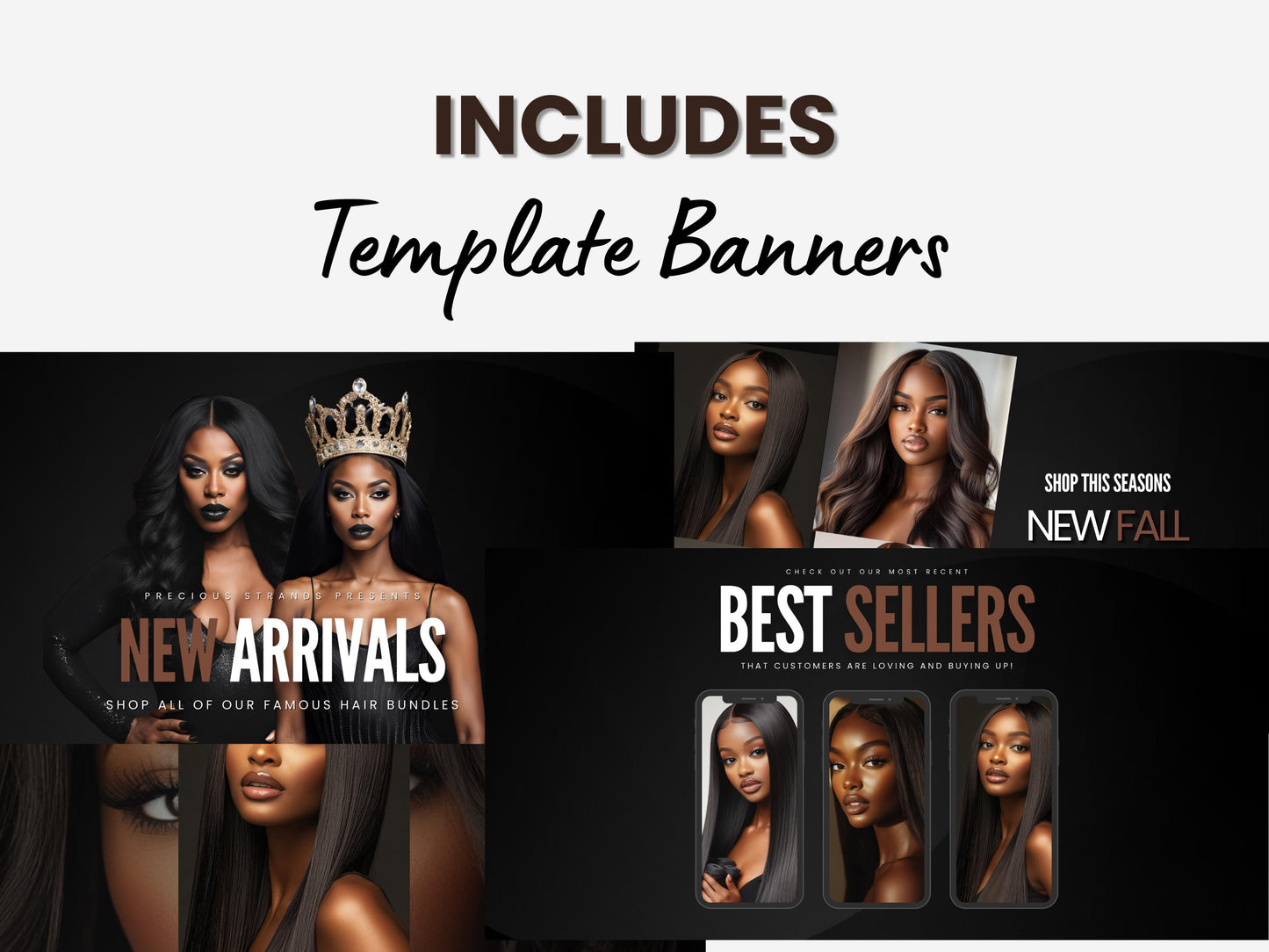 Black Shopify Theme Template, Black Hair Theme, Website for Hair Businesses Shopify Website Design, Shopify Banners, Business Owners