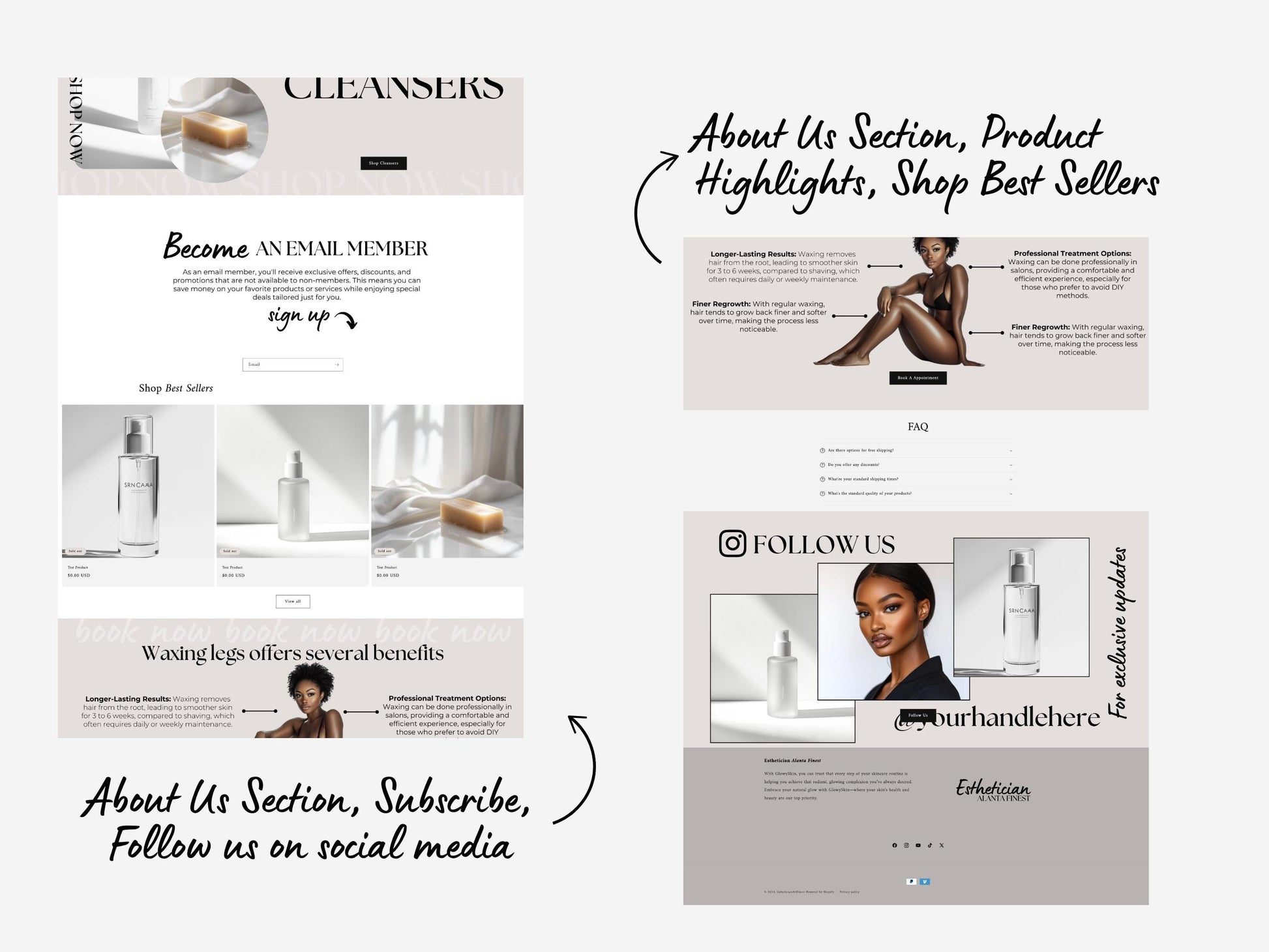 Esthetician Shopify Theme Template, Skincare Theme, Website for Skin Companies Shopify Website Design, Shopify Banners, Esthetician