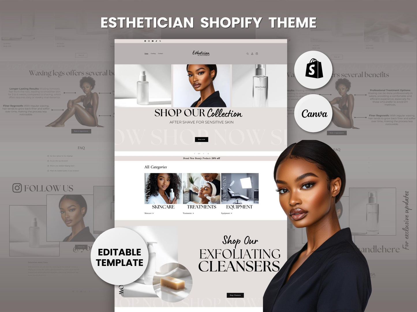 Esthetician Shopify Theme Template, Skincare Theme, Website for Skin Companies Shopify Website Design, Shopify Banners, Esthetician