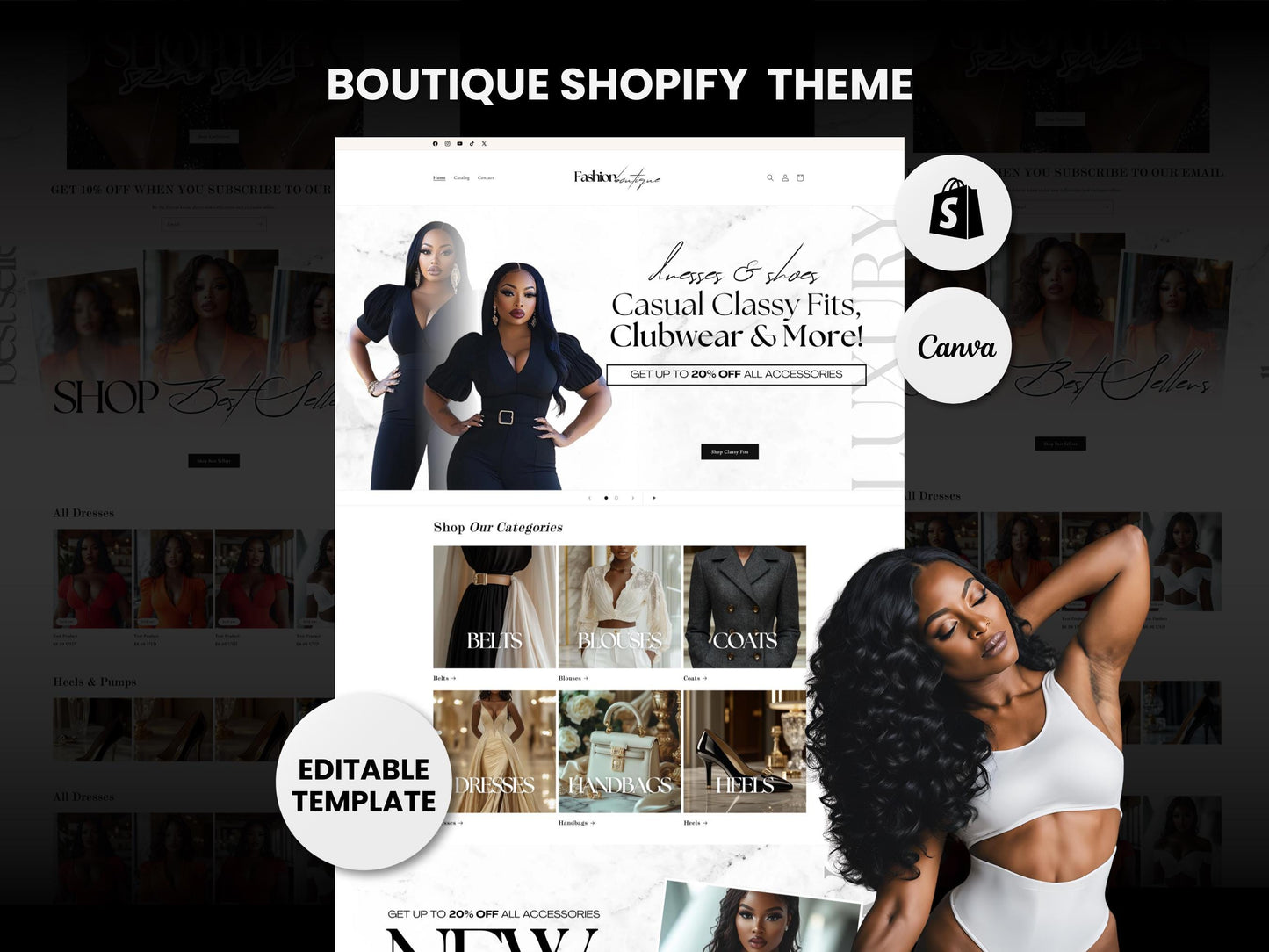 Fashion Boutique Shopify Theme Template, Black & White Theme, Website for Fashion business, Shopify Website Design, Shopify Banners