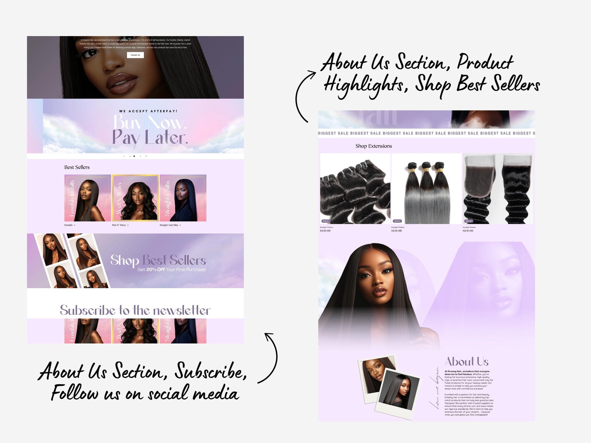 Purple Shopify Theme Template, Lavender Hair Theme, Website for Hair Businesses Shopify Website Design, Shopify Banners, Business Owners