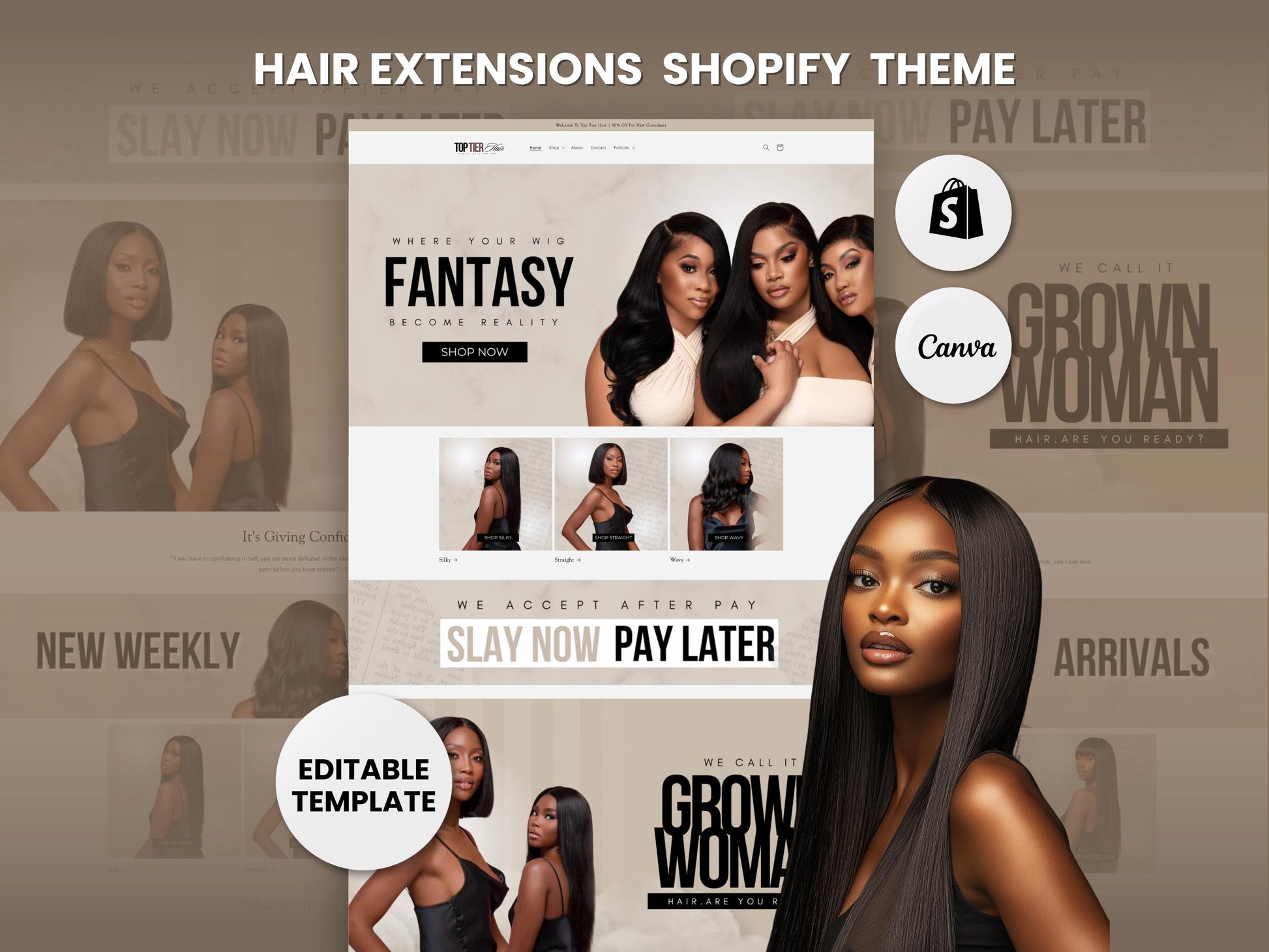 Nude Shopify Theme Template, Melanin Hair Theme, Website for Hair Businesses Shopify Website Design, Shopify Banners, Business Owners