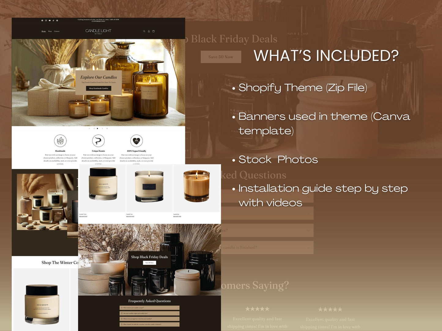 Aesthetic Black & Tan Shopify Candle Theme Template, tan and Black Theme, Candle Website for Shopify Website Design, Shopify Banners