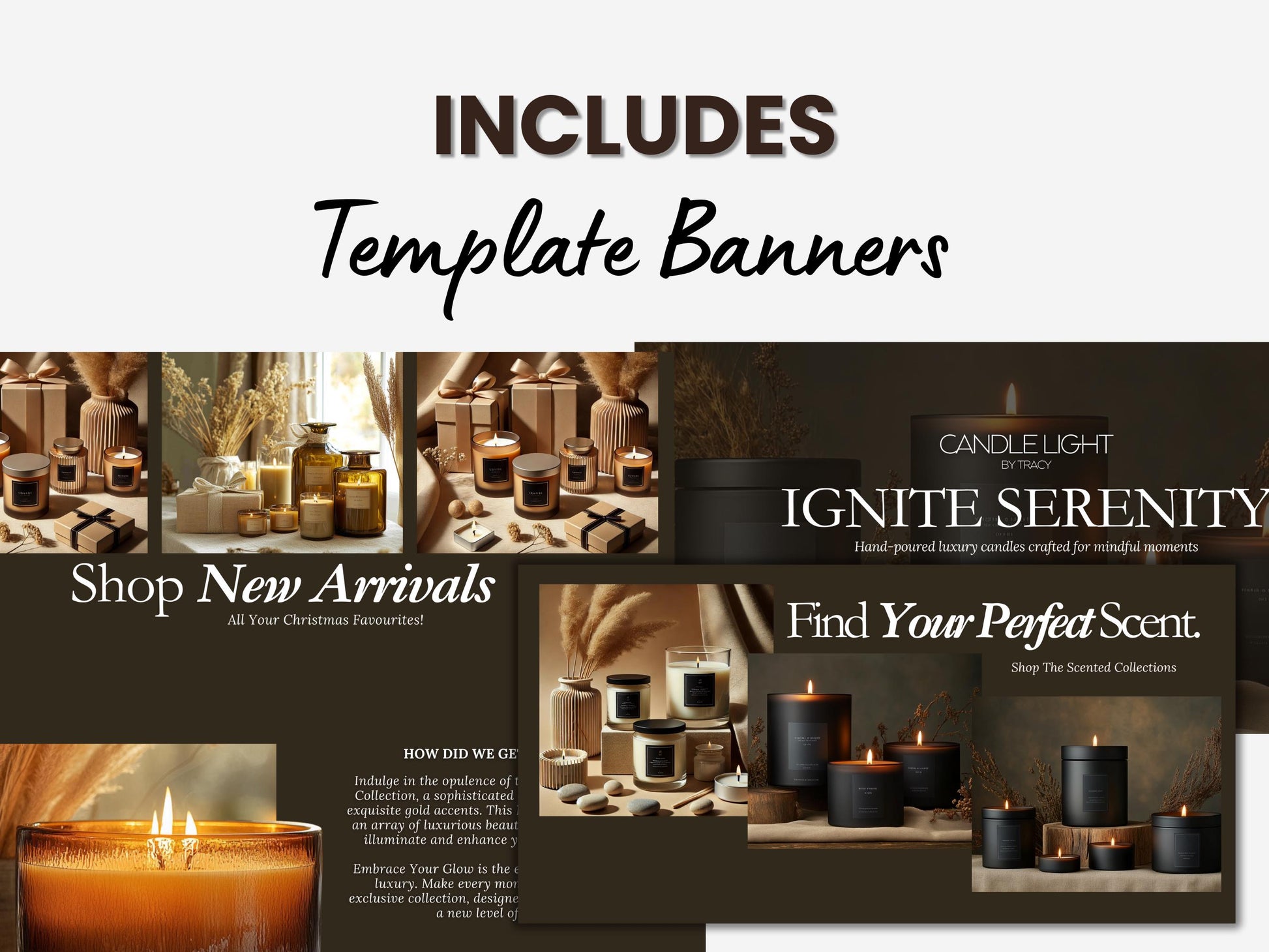 Aesthetic Black & Tan Shopify Candle Theme Template, tan and Black Theme, Candle Website for Shopify Website Design, Shopify Banners