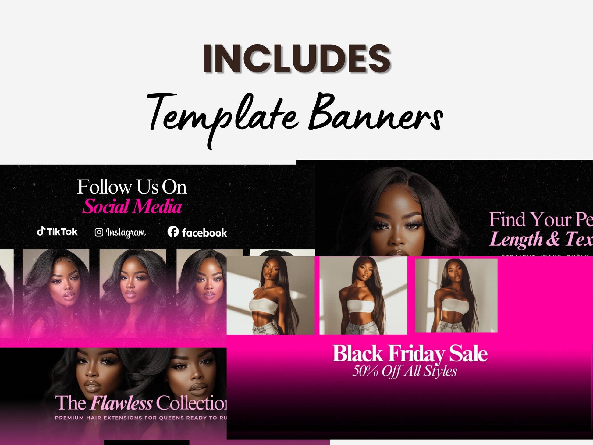 Pink Shopify Theme Template, Pink Hair Theme, Website for Hair Businesses Shopify Website Design, Shopify Banners, Business Owners