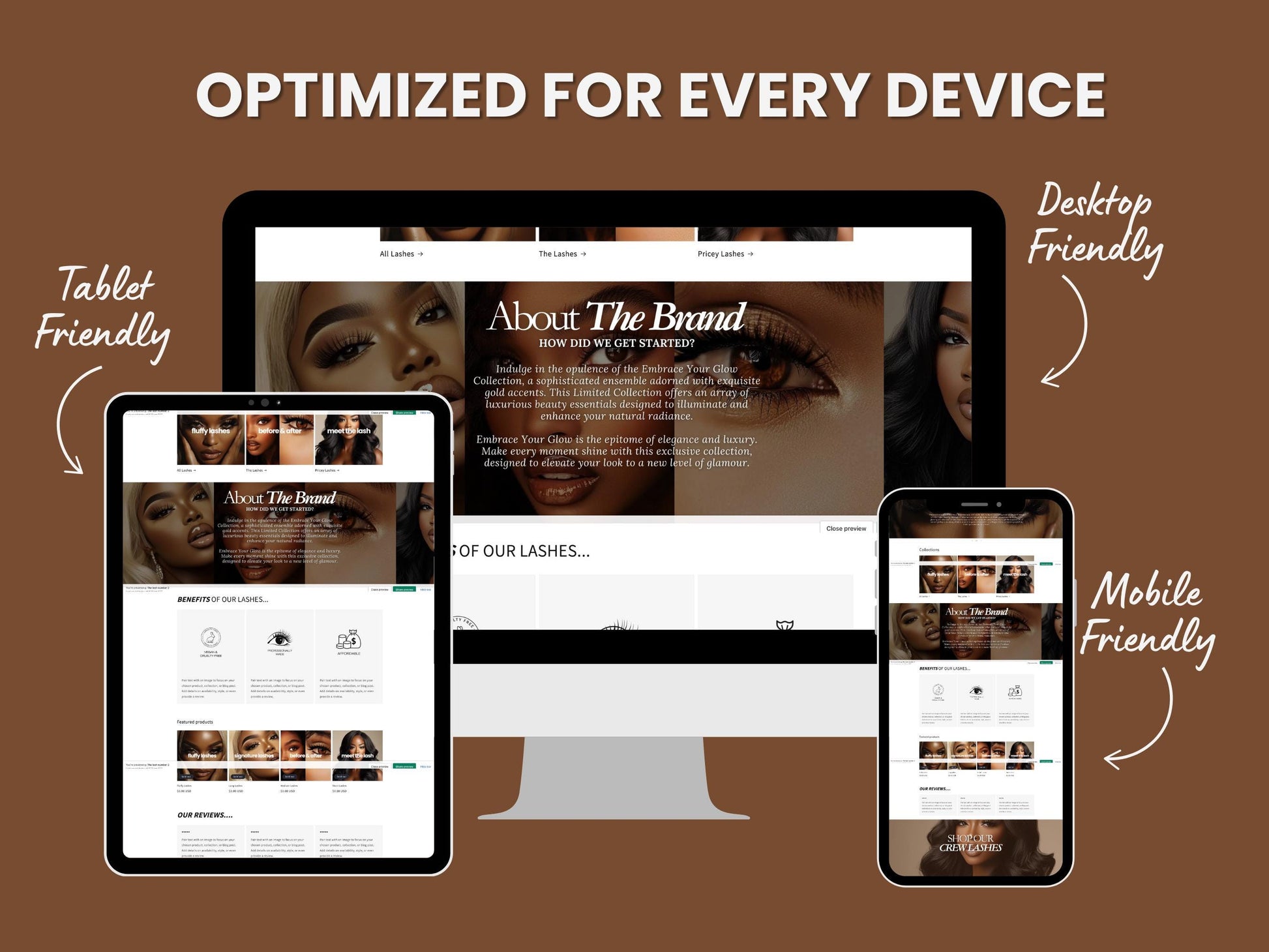 Bronze Shopify Beauty Theme Template, Bronze Melanin Theme, Website for Lash tech Businesses Shopify Website Design, Shopify Banners