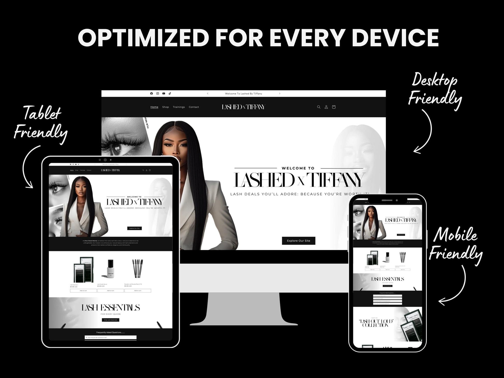 Black Shopify Theme Template, Aesthetic Lash Theme, Website for Lash Businesses Shopify Website Design, Shopify Banners, Business Owners