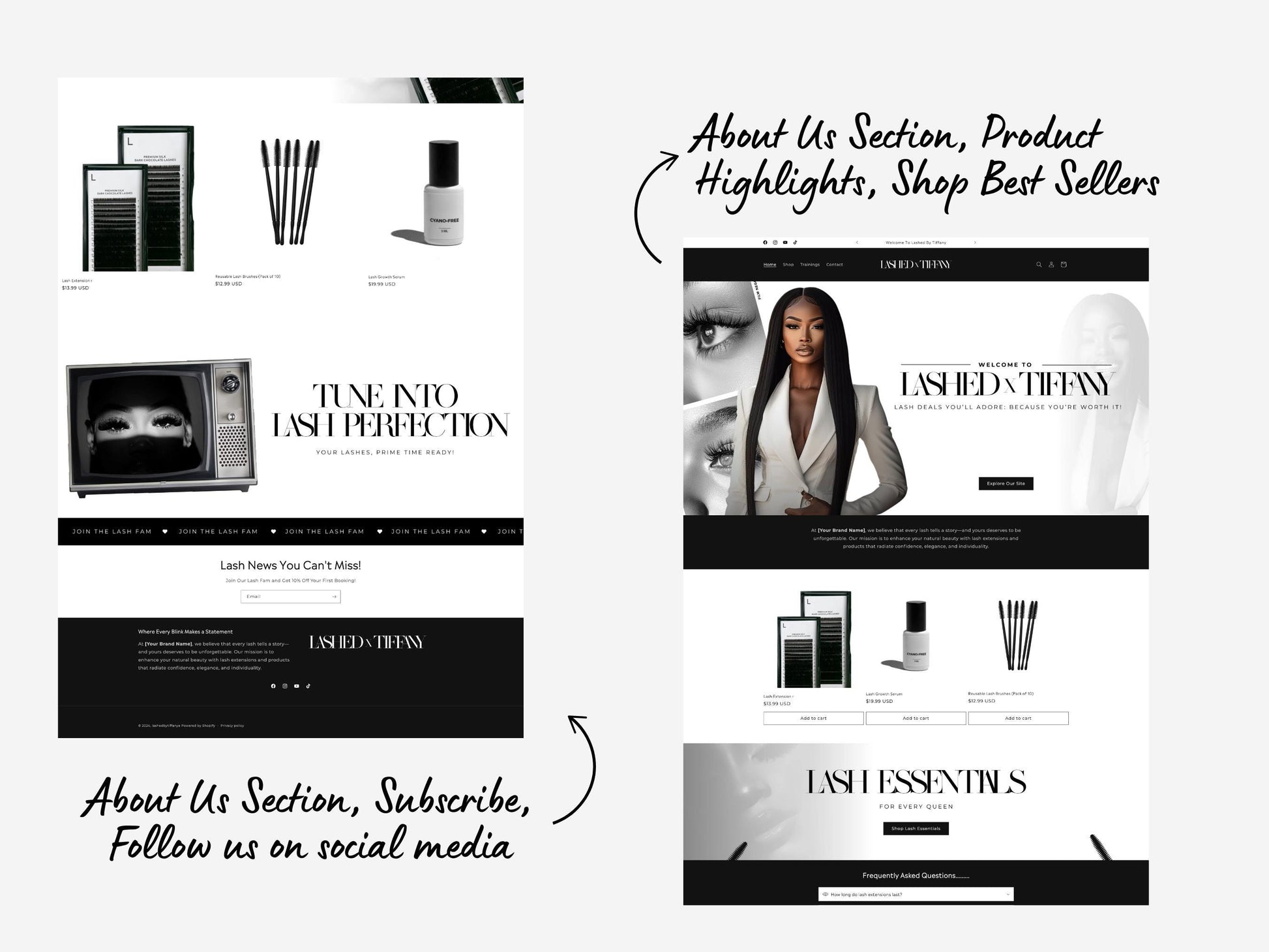 Black Shopify Theme Template, Aesthetic Lash Theme, Website for Lash Businesses Shopify Website Design, Shopify Banners, Business Owners