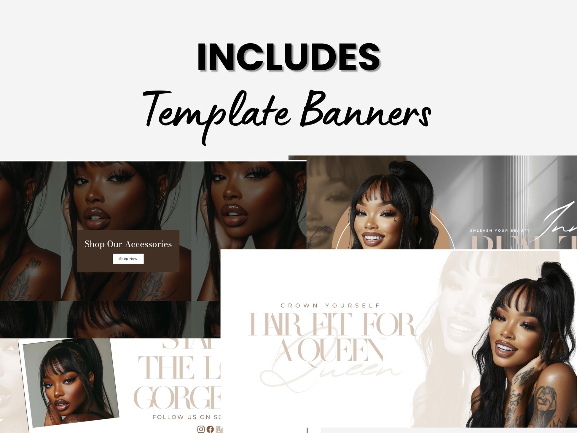 Brown Shopify Theme Template, Tan Hair Theme, Website for Hair Businesses Shopify Website Design, Shopify Banners, Business Owners