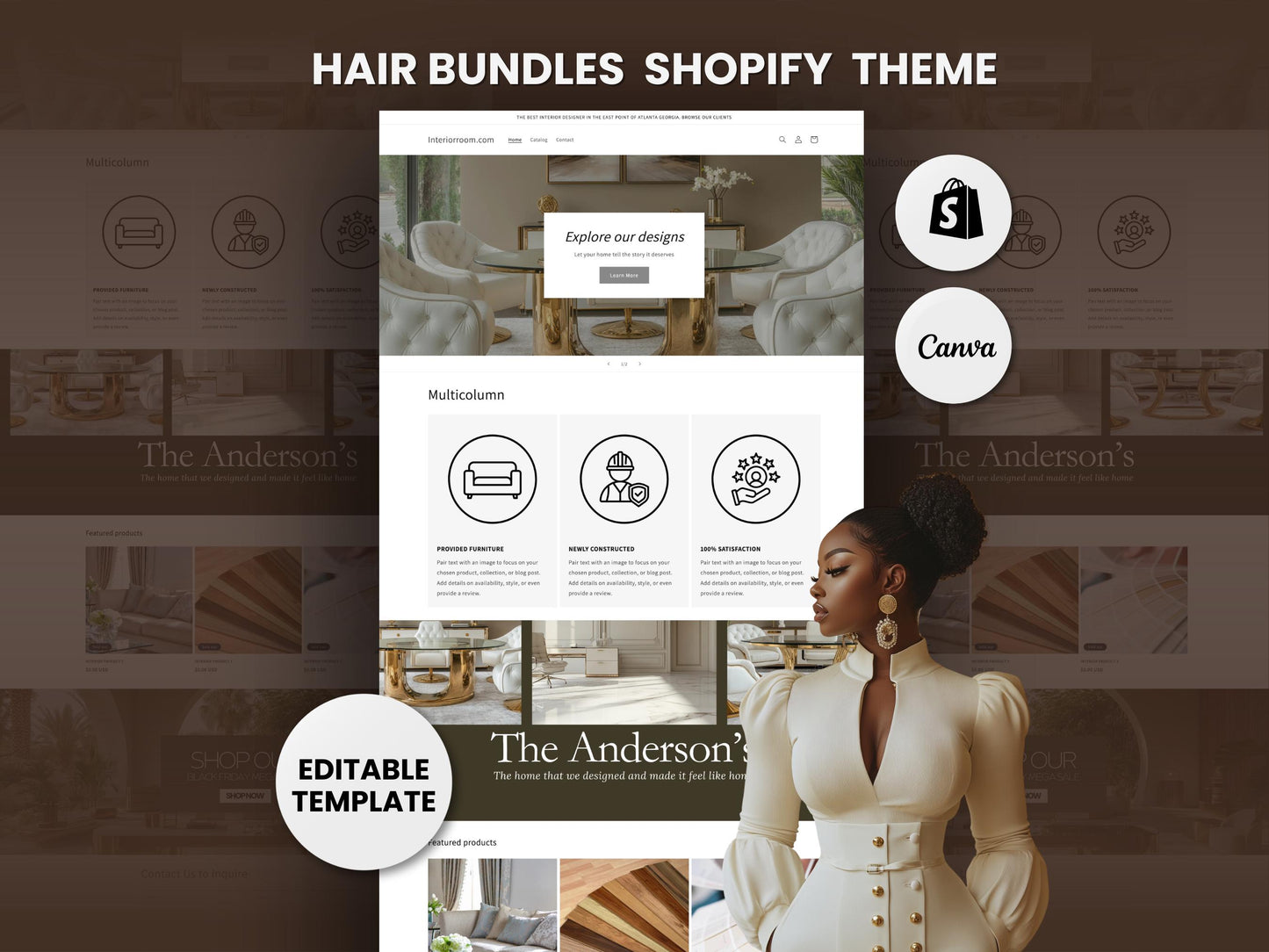 Beige Shopify Theme Template, Interior Theme, Website for Interior designer, Shopify Website Design, Shopify Banners, Business Owners